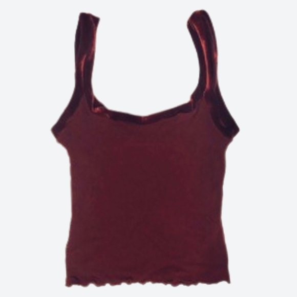 '80s Soft Velvet Trim Stretch Cropped Tank Camisole - Picture 1 of 7
